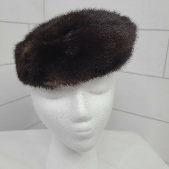 Vintage Pillbox Fur Hat Brown MCM Rhinestone Bling - Picture 2 of 6